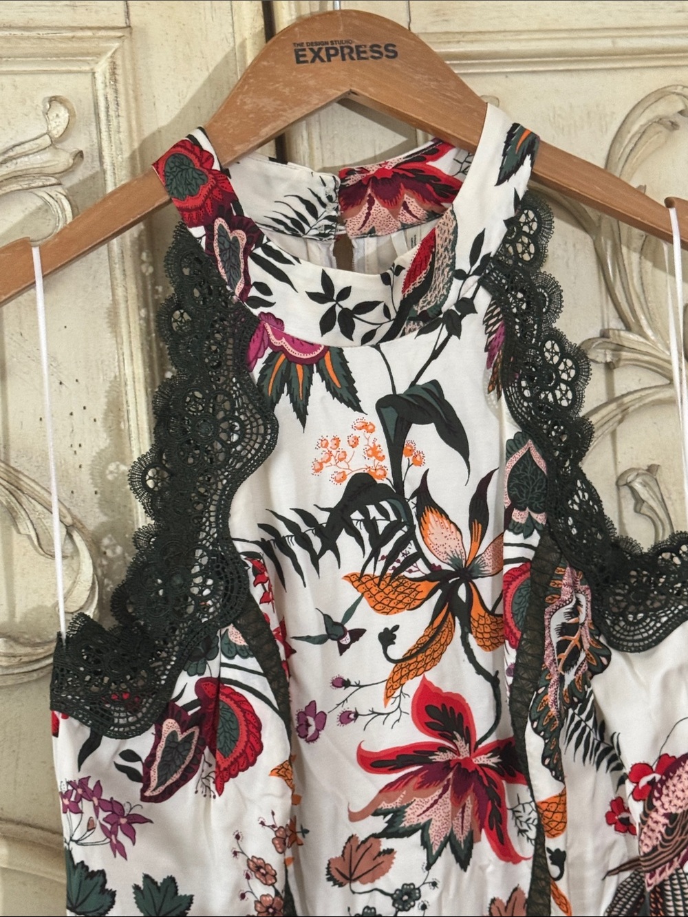 by Anthropologie Floral Lace-Trim Midi Dress in White with Red & Pink Blooms S-8 - Picture 6 of 16